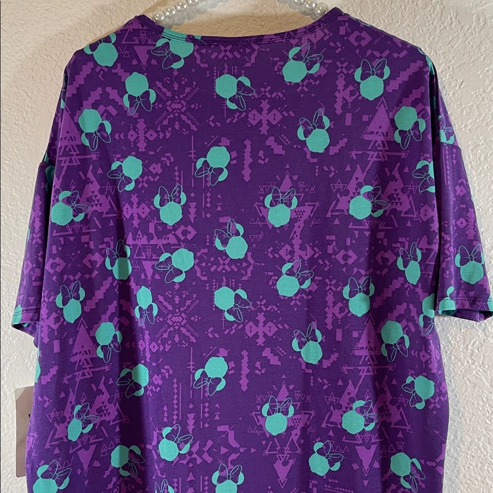 LuLaRoe Disney Irma Mickey Minnie Mouse Aztec Shades of Purple/Teal Shirt XS NEW - Picture 5 of 9